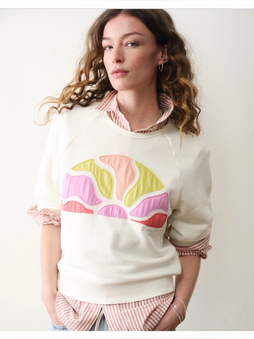 NWOT Marine Layer Cloud Nine Terry Sun Sweatshirt Cream Pink Corral Size L